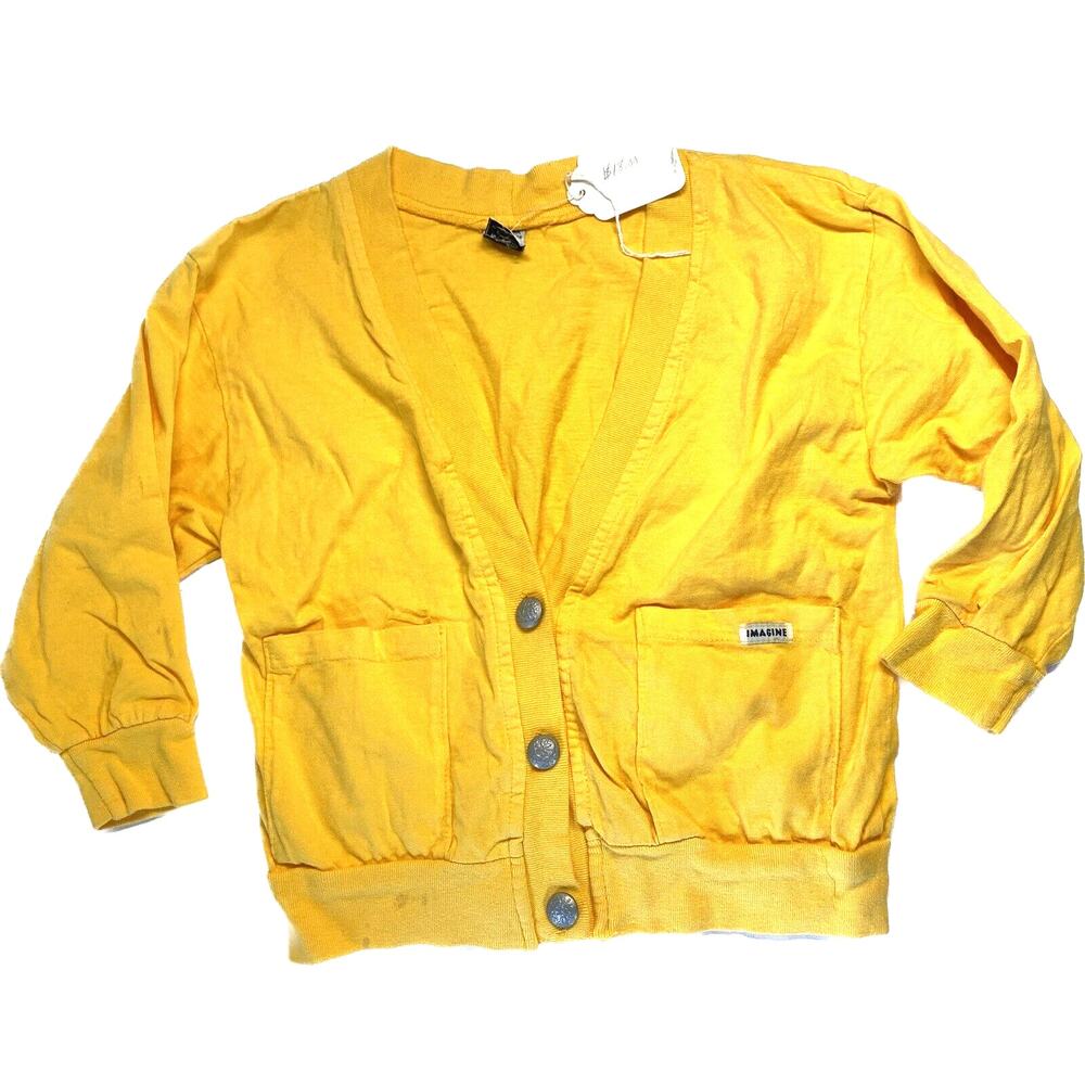 Vintage 90s Cardigan Kids 7-8 Yellow Imagine Brand Cotton Preshrunk Old Stock